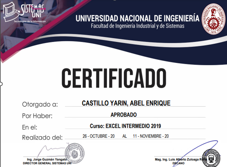 Certificado Excel Intermedio