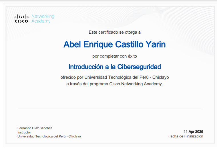 Certificado Cisco: Introducción a la Ciberseguridad