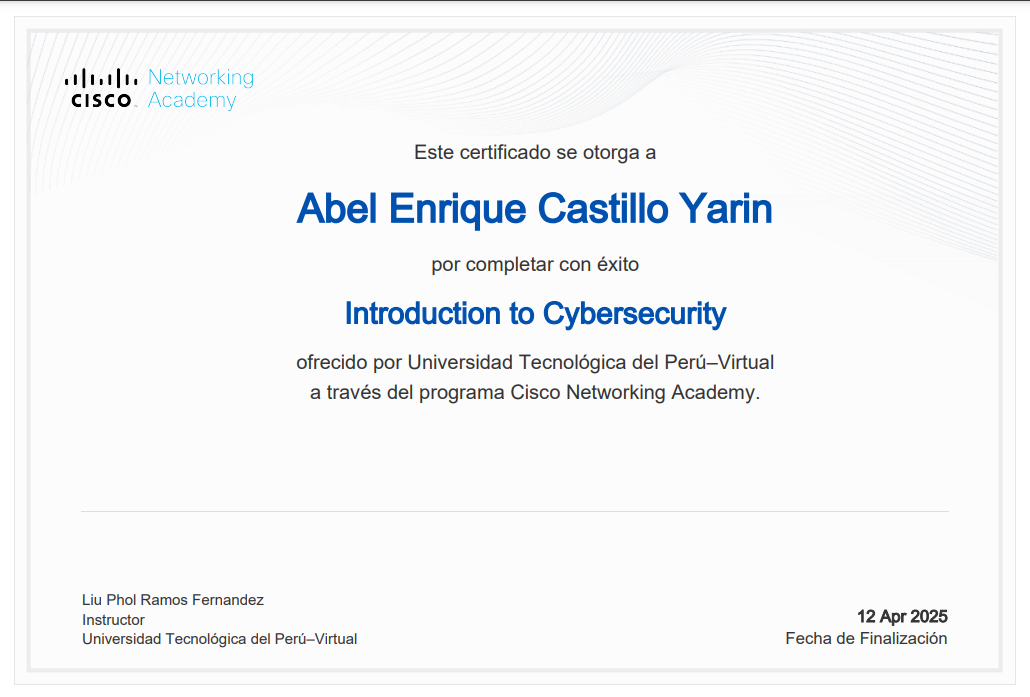 Certificado Cisco: Ciberseguridad (virtual)